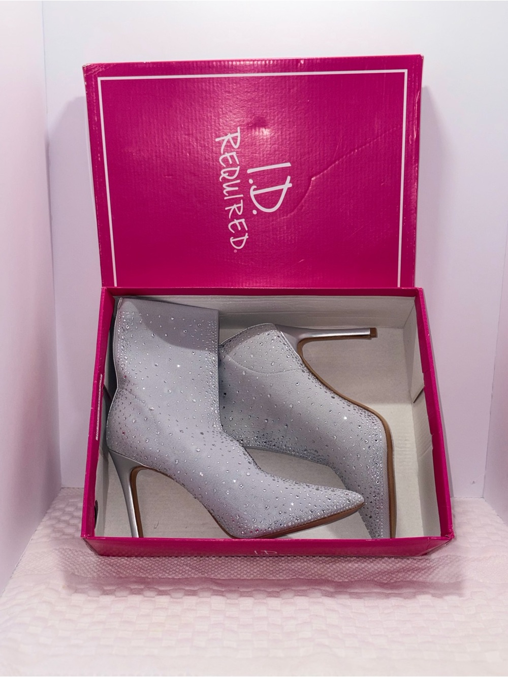 I.D. Required Women's Silver Rhinestone Pointed Ankle Booties